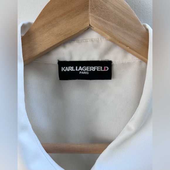 Karl Lagerfeld White Button Up Lace Detail Ruffle Blouse Top - Picture 15 of 15